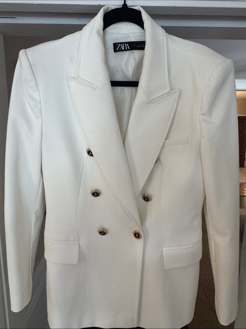 Zara Cream Double-Breasted Blazer with Gold Buttons